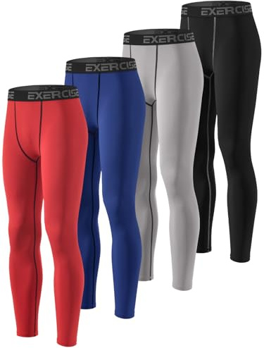Orrfreer 4 Pack Kids Boys Compression Leggings Active Base Layer Sports Quick Dry Tights for Football, Running,Ski Black/Grey/Dark Blue/Red XS