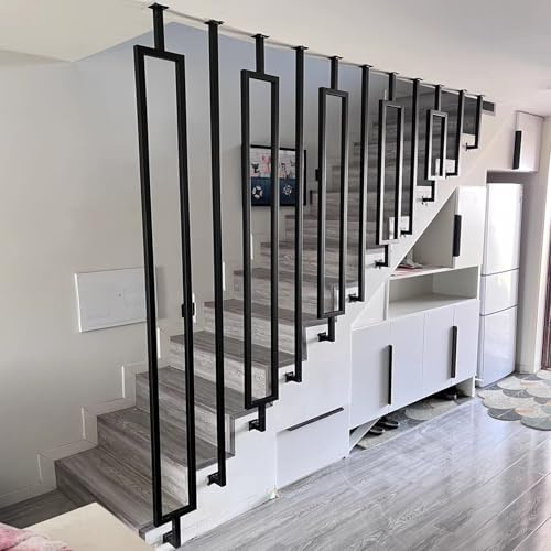 Lonmrrton Stair Handrail, L-Shaped Balustrade Post 30cm-150cm Villa Protective Fence - Black Iron Galvanized Pipe Railing Safety Non-Slip Guardrails for Step(Frame Handrail,3.1ft/95cm)