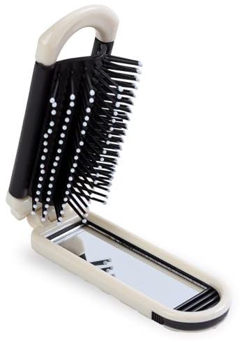 Clofiak Foldable Hair Brush with Mirror, Compact Mini Hair Brush, Folding Travel Hair Brushes for Women and Men, Portable Mini Pocket-Size Massage Comb for Gym, Trips, Purse, and Styling