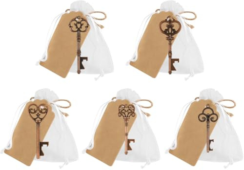 POUMUE 50 regalos para invitados de boda: abrebotellas vintage de 5 estilos, llave decorativa con tarjeta de bricolaje y bolsa de regalo, transparente para bautizo, comunión, confirmación, regalo de