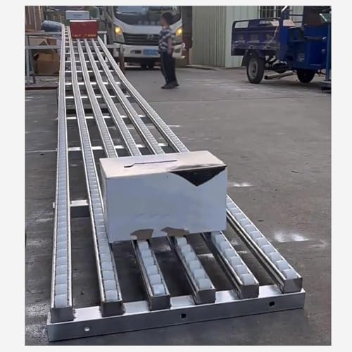 Transportador de rodillos portátil, riel de flujo de rueda de patín, mesa transportadora ligera sin alimentación para un fácil manejo de materiales (200 cm de largo, diseño de 2 deslizamientos)