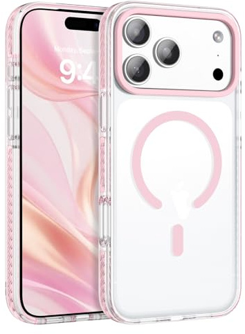 GaoBao Magnetic for iPhone 17 Pro Max 6.9 Case, Compatible with MagSafe Military Shockproof Protective Women Girls Cute Anti-Slip Bumper Transparent Slim Anti-Yellowing Phone Case Cover, Clear Pink