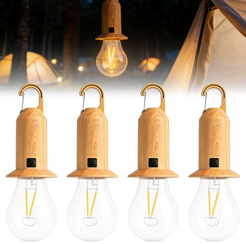 Behogan 4 pezzi lampada da campeggio ricaricabile: lampada da campeggio, lampada da campeggio, lanterna a LED, luce di ricerca ricaricabile con gancio, impermeabile a LED per campeggio