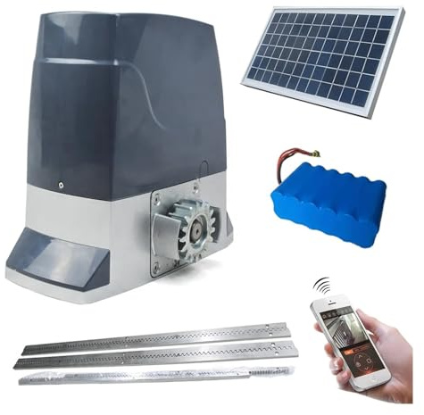 Elektrisk portöppnarsats, DC1200KG Solar grindöppnare 24V DC skjutdörrsmotor Automatisk skjutportöppnare(Fast Speed 18m min)