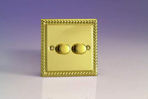 Varilight Georgian Brass (Rope Edge), LED Dimmer Switch - V-Pro Series, 2 Gang (Single), 1 or 2 Way, 250 Watt (Trailing Edge)