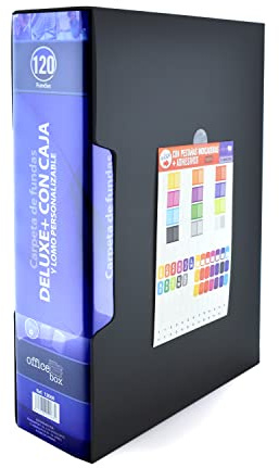 Carpetas de Fundas Deluxe con Caja, Disponibles en 120 Fundas, Tamaño A4+, Material 100% Reciclable, Caja en Negro- Lomo Personalizable - Ideal Para Archivo by Office Box