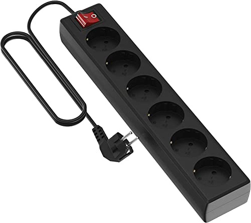 Garza Power - Regleta de 6 enchufes con Interruptor y Toma de Tierra | Ladrón múltiple de 3 Metros | hasta 3680W | Protección Infantil |Cable H05W-F 3G | Color Negro