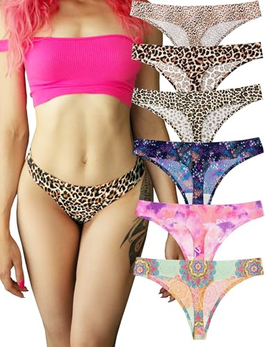 No Show Thongs för kvinnor kvinnor maternity komfortabla trosor sömlösa underkläder set atletisk träning variation pack (leopard & cute, medium)