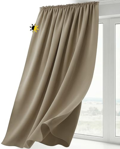 BEAUTEX Verdunkelungsgardine mit Kräuselband U-Band, Blackout Vorhang Blickdicht abdunkelnd, Größe und Farbe wählbar (Breite: 140 cm, Höhe: 245 cm, Hellbraun)