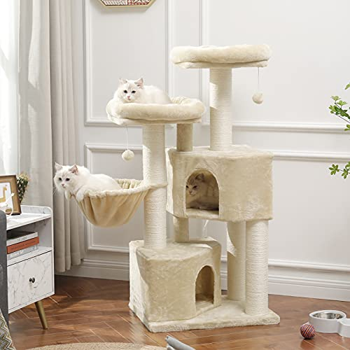 MSmask Arbre à Chat XXL Stable avec Griffoir en Sisal, 2 Grandes Plateformes, pour Grands Chats