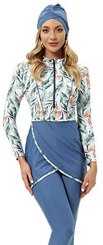 YONGSEN Women Muslim Swimwear Full Cover Swimsuit Hijab Islamic Burkinis Modest Plus Size Beachwear Bathing (Cyan, 3XL)