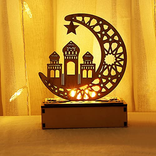 WANGCL Eid Crafts - Lampada da Notte Ramadan Mubarak, Decorazione 3D, Fatta a Mano, in Legno, con Stella lunare, Decorazione Regalo per Musulmani, casa e Articoli per Feste (Palazzo della Luna)
