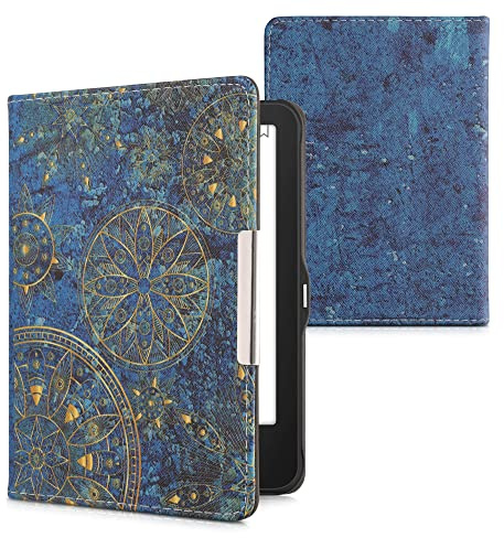 kwmobile Schutzhülle für Tolino Vision 1/2 / 3/4 HD Hülle - eReader Flip Case mit Auto Sleep Funktion - Mandala mit Gelb Dunkelblau