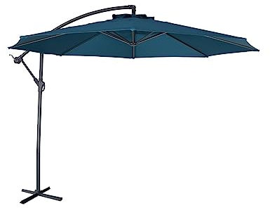 sweeek Alice's Garden - Parasol déporté rond Ø300cm - Hardelot - Bleu canard - Manivelle anti-retour l Toile déperlante | Facile à utiliser