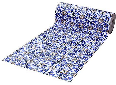 SaRani Tappeto Guida Passatoia Corsia Runner da Cucina Gomma Antiscivolo Maiolica Flessibile Tagliabile Morbido Vietrese Mattonella BLu (325x50 cm, Mattonella)