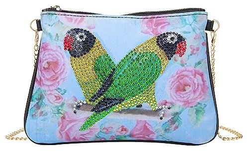 VIONNPPT 5D DIY Diamond Art Painting cross-body väska med kedja, diamant målning dam handväska clutch börs, makeup resa handväska för flickor kvinnor, Papagei