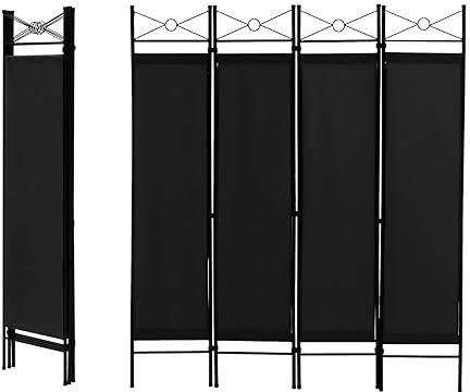 Multigot 4 Panel Room Divider, Folding Protective Screens, Movable Partition Privacy Separator for Living Room Bedroom Office (Black)