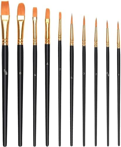 10 Stück Pinselset,hochwertige Künstler PinselSets mit Holzgriffen,Premium Nylon Acrylfarben Pinsel,Malerei Ölfarben Brush Set,für Künstler, Erwachsene und Kinder,Schwarz