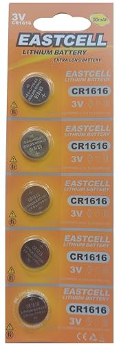EASTCELL 5 batterie a bottone al litio CR1616, 50 mAh, ad alta potenza, 3 V, per chiavi dell'auto e telecomando