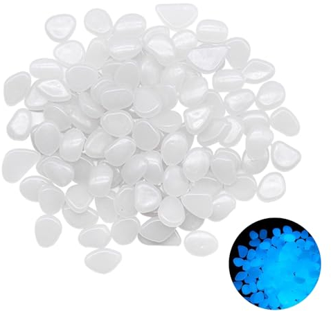 300 Pièces Lumineuses, Galets Brillants Décoratifs Galets Lumineux Cailloux Artificiels Blanc Galets Pierres pour Extérieur Jardin Aquarium Pierres Galets Lumineux qui Brillent Dans Noir(Blanc)