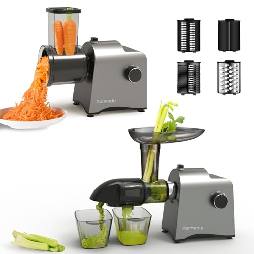 Parmedu Extracteur de Jus & Râpe à Légumes: Extracteur à Froid pour Fruits et Légumes, Coupe-salade Électrique avec Fonction Inverse, Moteur Silencieux 250W, Facile à Nettoyer, Extracteur de Céleri