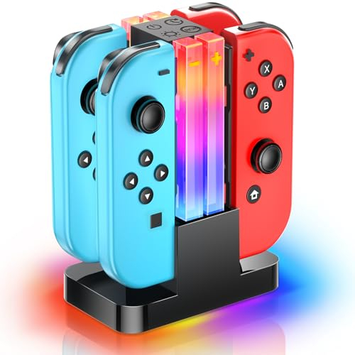 Wenocally Switch Controller Charger Dock Skins per PS Joy cons Compatibile con Nintendo Switch Controller e Modello OLED con 6 Modalità di Luce RGB e Funzione Timer
