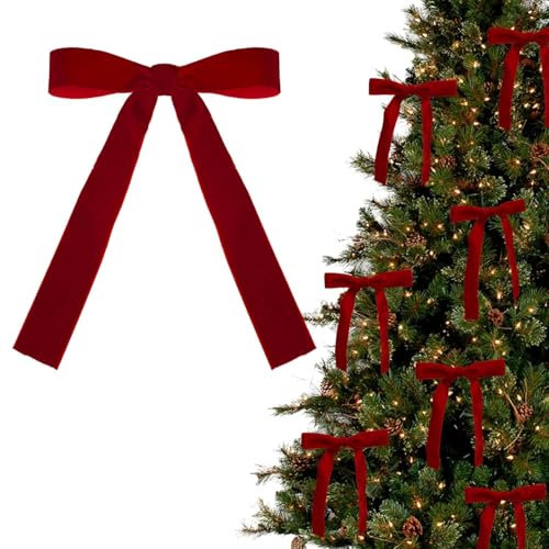 JIABAOZ Tannenbaum Schleifen Samt, Schleifen Samt Christbaum, 12/24 Stück Rote Samtschleifen Für Christbaumschmuck, Kranz, Girlande Samtschleifen Mit Goldenen Drehbändern (24 pcs,rot)
