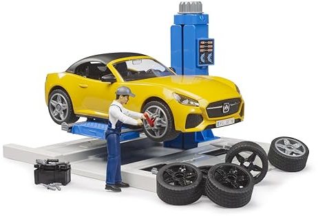 bruder 62112 - Centro assistenza auto bworld con Roadster bruder - 1:16 officina, meccanico, da corsa, giocattolo da 4 anni