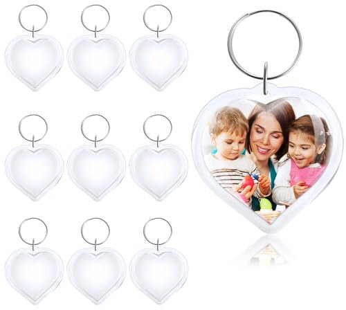 Telooco 10 Pièces Porte-Clés Photo de Cœur Plastique Porte Clé Personnalisé en Acrylique avec Photos Transparent Porte Cle Photo Cadeau à Faire Soi-Même Pendentif Photo (5 x 4,8 cm)