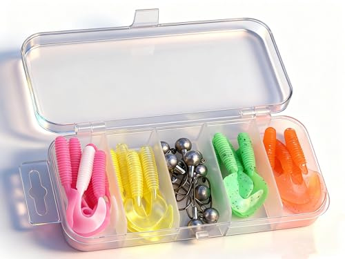 Annlpoy 25 pièces leurres en Caoutchouc pour Truite avec boîte, pour Truite et Perche, leurre Peche carnassier leurre Peche mer appâts en Caoutchouc Actifs aux UV