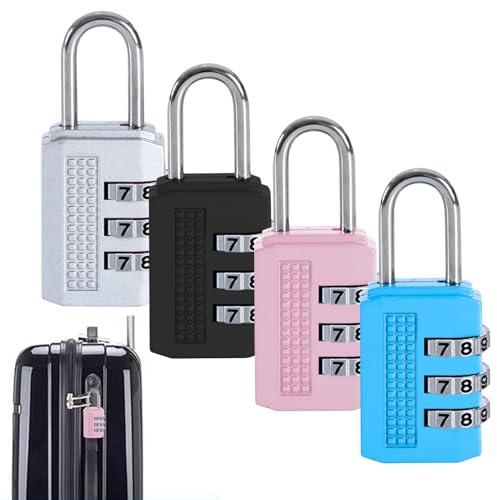 Luggage Locks 4 Pcs Combination Padlocks Suitcase Locks Alloy Body Small Code Lock 3 Digit Security Padlock for Suitcases, Baggage, Backpacks, Briefcases, Small Locker Lock for Gym, School