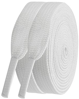 TwizzTop 2 Pairs 10MM Wide Shoe Laces for Trainers,Fat Flat Trainer Shoelaces for Converse Air Force,Thick Replacement Chunky Laces for Sneakers Running Shoes,White-140cm