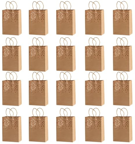 20 bolsas de regalo de papel kraft con corazones de oro rosa, pequeñas bolsas de papel marrón para recuerdos de boda, fiesta de cumpleaños, regalos de Navidad, baby shower, embalaje de regalo (22 x 16