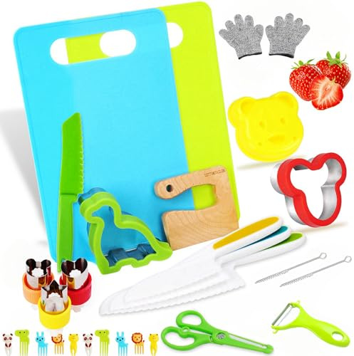 Set de couteaux à biscuits : Idéal pour cuisiner avec des enfants, couper des gâteaux, des biscuits, des fruits, des sandwichs et des légumes.(28-piece children's kitchen set)