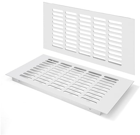 Rejilla de Ventilación, Aleación de Aluminio Negro Metalica Rectangular de 300 x 150mm con Tornillos para Armario Estufa Zapatos Gabinete Fregadero Cocina Baño (2 Piezas/Plata)