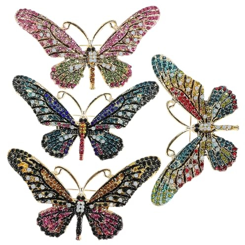 Gatuida 4pezzi Spilla Farfalla Strass Colorati da Spilla in Lega per Maglioni e Sciarpe Accessori da Donna per Eventi Serali