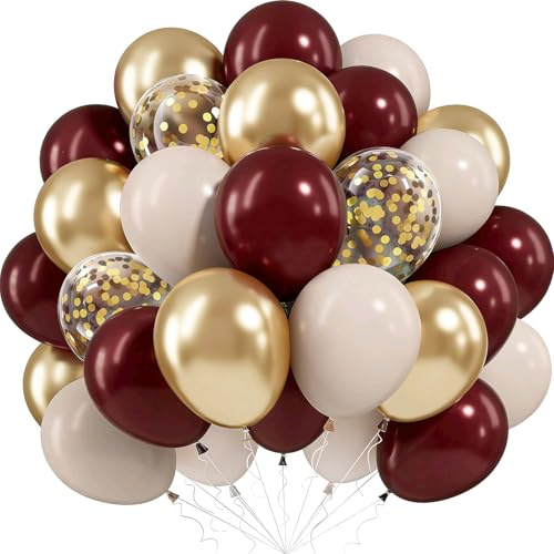 Bourgogne beige guldballonger, 60 st vinröda beige alla hjärtans ballonger | 30,5 cm vinn röd guld latexballong, vintage rödbrun ballong, förlovning bröllop födelsedag årsdag fest dekorationer