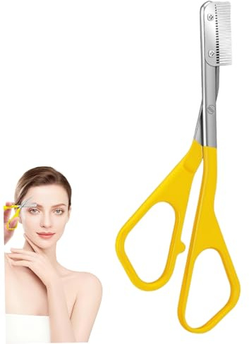Forbici per sopracciglia di precisione con pettine – Tagliacapelli per il viso in acciaio inossidabile Manico antiscivolo per modellare la toelettatura, Giallo