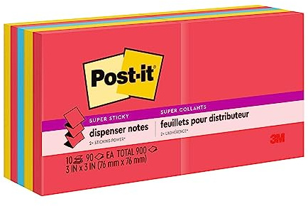 Post-it Super Sticky Dispenser Pop-up Notes, 10 Sticky Note Pads, 3 x 3 in., 2X The Sticking Power, New Year Organization or Second Semester School Supplies, Playful Primaries Collection