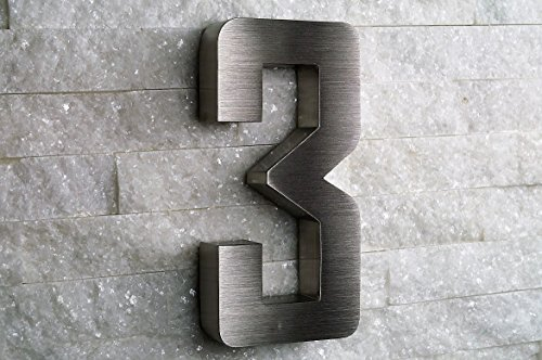 3D Hausnummer 3 Edelstahl rostfrei witterungsbeständig 3D Effekt in 20cm Höhe und 3cm Tiefe aus gebürstetem Edelstahl V2A inkl. Montagematerial erhältlich:0 1 2 3 4 5 6 7 8 9 a b c d