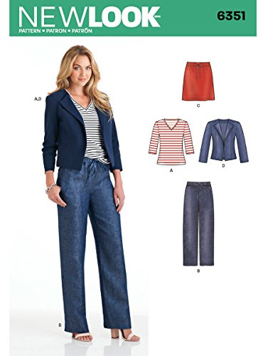 Simplicity New Look Sewing Pattern 6351: Misses' Jacket, Pants, Skirt and Knit Top, Size A, paper, White, A (10-12-14-16-18-20-22)