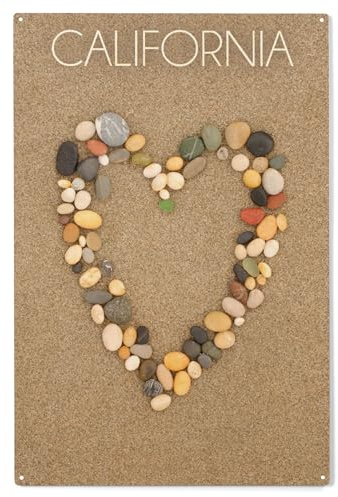 Lantern Press 10x15 Inch Wood Sign, Ready to Hang Wall Decor, California, Stone Heart on Sand