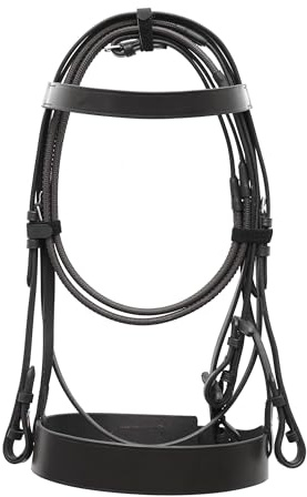 ACES LEATHER HORSE HUNTER BRIDLE WITH 2 NOSEBAND AND GRIP REINS.BLACK & BROWN (PONY, BLACK)