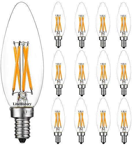 LiteHistory E12 led Bulb Dimmable 6W Equal 60 Watt LED Light Bulbs 2700K AC120V Edison Bulb B10 B11 Candelabra Bulbs for Chandelier and Ceiling Fan Light Bulbs 600LM e12 Bulb 12Pack