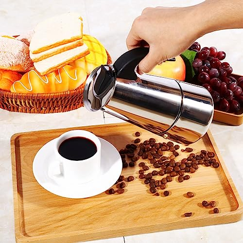 Classic Stovetop Espresso Maker, Stainless Moka Pot, Insulating Percolator Coffee Maker with Ergonomic Handle, for Induction Cookers(300ml)