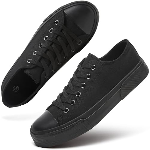 hash bubbie Women's Canvas Shoes Fashion Canvas Sneakers for Women Casual Tennis Shoes Low Top Walking Shoes(Full Black,US8)