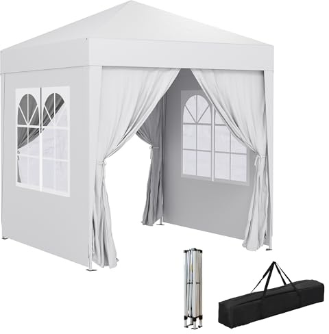 Outsunny Carpa Plegable Pop-up Gazebo 2x2 m Cenador Plegable con 4 Paredes Laterales Anti-UV y Bolsa de Transporte para Camping Fiestas Blanco