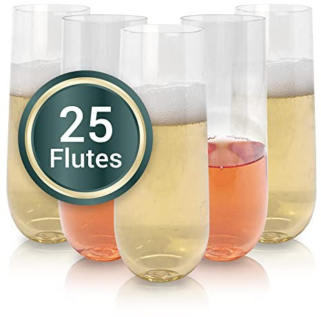 Reli. Champagne Flutes Plastic | 25 Pack | 9 oz - Clear | Stemless Premium Plastic Champagne Flutes | Party-Perfect for Celebrations