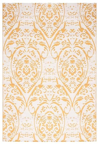 vidaXL Outdoor Teppich Doppellagiges Jacquard-Muster Balkon Terrasse Garten Außenteppich Balkonteppich Gartenteppich Terrassenteppich Gelb 140x200cm PP
