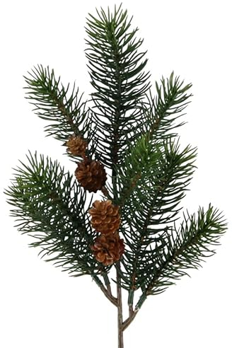 Floratexx Künstlicher TANNENZWEIG Kunstpflanze Kunstblume Kiefernzweig Tannenzweige mit 8 Trieben und Tannenzapfen Weihnachtsdekoration Winterdeko. Ca 38 cm., Grün, 31371 07
